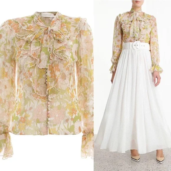 Zimmermann Pink Meadow Ruffle Scalloped Blouse 0 - Picture 5 of 10